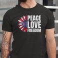 Peace Love Freedom America Usa Flag Sunflower Jersey T-Shirt