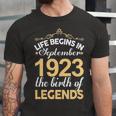 September 1923 Birthday Life Begins In September 1923 V2 Unisex Jersey Short Sleeve Crewneck Tshirt