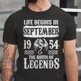 September 1954 Birthday Life Begins In September 1954 Unisex Jersey Short Sleeve Crewneck Tshirt