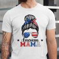 4Th Of July American Mama Messy Bun Mom Life Patriotic Mom Unisex Jersey Short Sleeve Crewneck Tshirt