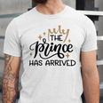 Baby Shower Text Design The Prince Has Arrived Unisex Jersey Short Sleeve Crewneck Tshirt