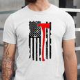 Distressed Patriot Axe Thin Red Line American Flag Jersey T-Shirt