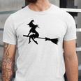 Halloween Young Scary Witch On Broom Pattern Unisex Jersey Short Sleeve Crewneck Tshirt