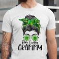 One Lucky Grammy Messy Bun Lucky Shamrock St Patricks Day Unisex Jersey Short Sleeve Crewneck Tshirt