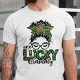 One Lucky Grammy St Patricks Day Messy Bun Leopard Unisex Jersey Short Sleeve Crewneck Tshirt