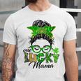 One Lucky Mama St Patricks Day Irish Shamrock Messy Bun Mom Unisex Jersey Short Sleeve Crewneck Tshirt