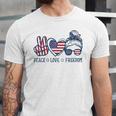 Peace Love Freedom American Flag 4Th Of July Patriot Jersey T-Shirt