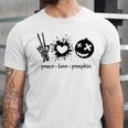 Peace Love Pumpkin Halloween Unisex Jersey Short Sleeve Crewneck Tshirt