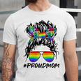 Proud Mom Lgbt Gay Pride Messy Bun Rainbow Lgbtq Jersey T-Shirt