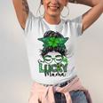 One Lucky Mama Messy Bun Shamrock St Patricks Day Unisex Jersey Short Sleeve Crewneck Tshirt