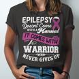 Epilepsy Doesnt Come With A Manual It Comes With A Warrior Who Never Gives Up Purple Ribbon Epilepsy Epilepsy Awareness Unisex Jersey Short Sleeve Crewneck Tshirt