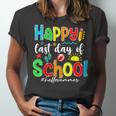 Funny Happy Last Day Of School Hello Summer Multicolored Unisex Jersey Short Sleeve Crewneck Tshirt