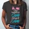 What Happens At Camp Stays At Camp Shirt Kids Camping Pink Unisex Jersey Short Sleeve Crewneck Tshirt