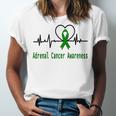 Adrenal Cancer Awareness Heartbeat Green Ribbon Adrenal Cancer Adrenal Cancer Awareness Unisex Jersey Short Sleeve Crewneck Tshirt