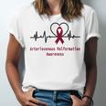 Arteriovenous Malformation Awareness Heartbeat Burgundy Ribbon Arteriovenous Malformation Support Arteriovenous Malformation Awareness Unisex Jersey Short Sleeve Crewneck Tshirt