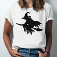 Halloween Scary Old Witch On Broom Art Design Pattern Unisex Jersey Short Sleeve Crewneck Tshirt