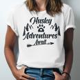 Husky Adventure Await Siberian Husky Adventures Hiking With Huskies Gift For Husky Lover V2 Unisex Jersey Short Sleeve Crewneck Tshirt