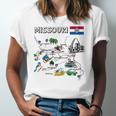 Map Of Missouri Landmarks Major Cities Roads Flag Jersey T-Shirt