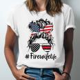 Mom Life And Fire Wife Firefighter Patriotic American Jersey T-Shirt