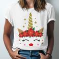 New Christmas Unicorn Face Santicorn Poinsettia Crown Cute Unisex Jersey Short Sleeve Crewneck Tshirt