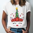 New Christmas Unicorn Face Santicorn Poinsettia Crown Cute V2 Unisex Jersey Short Sleeve Crewneck Tshirt