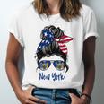 New York Girl New York Flag State Girlfriend Messy Bun Unisex Jersey Short Sleeve Crewneck Tshirt