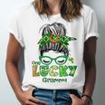 One Lucky Grammy Messy Bun Leopard St Patricks Day Unisex Jersey Short Sleeve Crewneck Tshirt