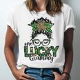 One Lucky Grammy St Patricks Day Messy Bun Leopard Unisex Jersey Short Sleeve Crewneck Tshirt