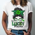 One Lucky Mama Messy Bun Shamrock St Patricks Day Unisex Jersey Short Sleeve Crewneck Tshirt