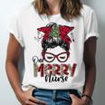 One Merry Nurse Messy Bun Tee Christmas Scrubs For Nurses Unisex Jersey Short Sleeve Crewneck Tshirt