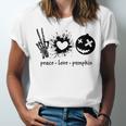 Peace Love Pumpkin Halloween Unisex Jersey Short Sleeve Crewneck Tshirt