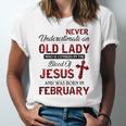 Never Underestimate An Old Lady Who Is Covered By February Jersey T-Shirt