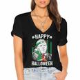 Funny Leprechaun Biden Happy Halloween For St Patricks Day Women's Jersey Short Sleeve Deep V-Neck Tshirt