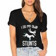 I Do My Own Stunts Get Well Funny Horse Riders Animal Women's Jersey Short Sleeve Deep V-Neck Tshirt