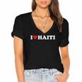 I Love Haiti - Red Heart Women's Jersey Short Sleeve Deep V-Neck Tshirt
