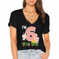 Im 6 Farm Animals Barnyard Tractor 6Th Birthday Party Women's Jersey Short Sleeve Deep V-Neck Tshirt