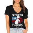 Womens Patriotic And Pregnant Baby Reveal 4Th Of July Pregnancy Women's Jersey Short Sleeve Deep V-Neck Tshirt