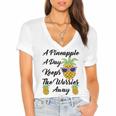 A Pineapple A Day Keeps The Worries Away Funny Pineapple Gift Pineapple Lover Women's Jersey Short Sleeve Deep V-Neck Tshirt