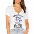 Babysittercorn Funny Unicorn Dabbing Gift Like A Normal Babysitter But More Awesome Women's Jersey Short Sleeve Deep V-Neck Tshirt