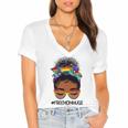 Black Women Free Mom Hugs Messy Bun Lgbtq Lgbt Pride Month Women's Jersey Short Sleeve Deep V-Neck Tshirt