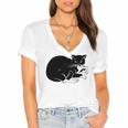 Cat Cut Cat Cat Lovers Black Cat Funny Cat Birthday Cat Gift Cat Danger Kitty V3 Women's Jersey Short Sleeve Deep V-Neck Tshirt