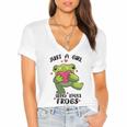 Cute Frog Just A Girl Who Loves Frogs Funny Frog Lover Gift For Girl Frog Lover Women's Jersey Short Sleeve Deep V-Neck Tshirt