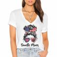 Doodle Mom Happy 4Th Of July American Flag Day Women's Jersey Short Sleeve Deep V-Neck Tshirt