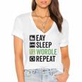 Eat Eat Sleep Wordle Repeat Wordle Lover Wordle Addict Women's Jersey Short Sleeve Deep V-Neck Tshirt