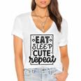 Eat Sleep Cute Repeat Graphic Design For Babys Women's Jersey Short Sleeve Deep V-Neck Tshirt