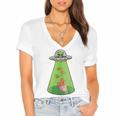 Funny Alien Ufo Abduction Fried Chicken Aliens Lover V2 Women's Jersey Short Sleeve Deep V-Neck Tshirt