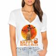 Funny Rhodesian Ridgeback Dog Halloween Happy Howl-O-Ween Women's Jersey Short Sleeve Deep V-Neck Tshirt