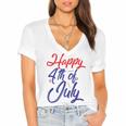 Happy 4Th Of July Dark Red Blue Text Women's Jersey Short Sleeve Deep V-Neck Tshirt