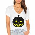 Happy Halloween Scary Black Pumpkin Pattern Women's Jersey Short Sleeve Deep V-Neck Tshirt