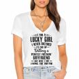 I Am A Lucky Girl I Never Dreamed Im End Up Dating A Perfect Freakin Women's Jersey Short Sleeve Deep V-Neck Tshirt